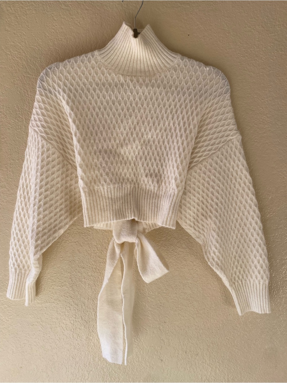 Commense Open Back Knit Wrap Cropped Sweater